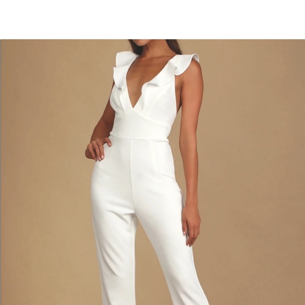 Lulus white ruffle jumpsuit M